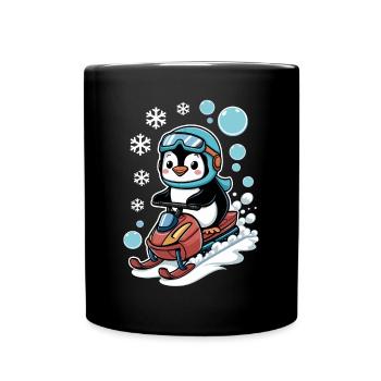 Pingouin mignon dans une aventure en motoneige - Mug uni - noir - Devant