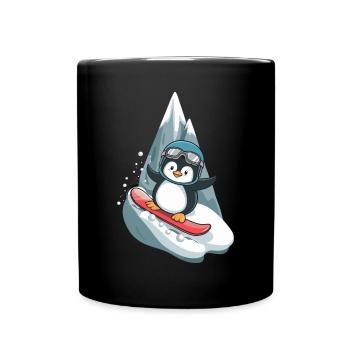Coole Pinguin Snowboard Abenteuer - Tasse einfarbig - Schwarz - Vorne