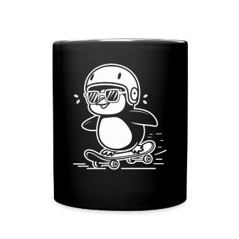 Cooler Pinguin Skater mit Helm und Sonnenbrille - Tasse einfarbig - Schwarz - Vorne