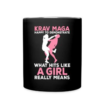 Krav Maga demonstrieren Hits wie ein Mädchen Krav - Tasse einfarbig - Schwarz - Vorne