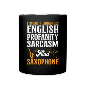 Saxophones Je parle 4 langues - Mug uni - noir - Devant