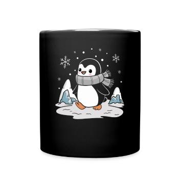 Lustiger Pinguin Im Winterwunderland - Tasse einfarbig - Schwarz - Vorne