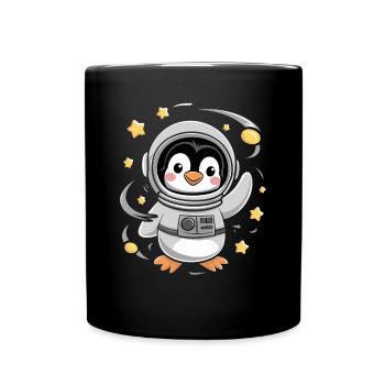 Pinguin Astronaut Abenteuer Im Weltall - Tasse einfarbig - Schwarz - Vorne