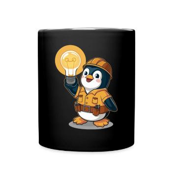 Pinguin Elektriker Mit Glühbirne - Tasse einfarbig - Schwarz - Vorne