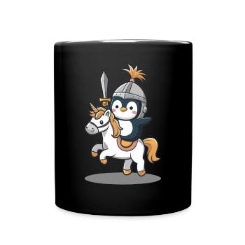 Knight Penguin Rides Unicorn - Full Colour Mug - black - Front