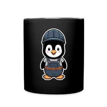 Penguin with construction worker helmet and dungarees - Full Colour Mug - black - Front