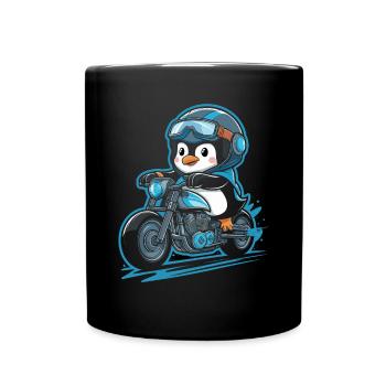 Pinguin Auf Motorrad Mit Helm - Tasse einfarbig - Schwarz - Vorne