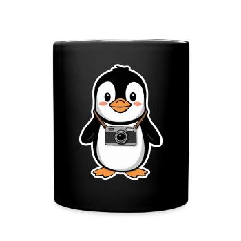 Cute Penguin with Camera Design - Full Colour Mug - black - Front
