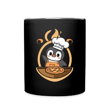 Süßer Pinguin Koch Pizza - Tasse einfarbig - Schwarz - Vorne