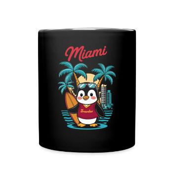 Miami Traveler Penguin avec planche de surf - Mug uni - noir - Devant