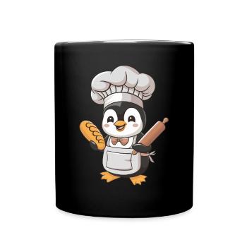 Mignon pingouin boulanger avec du pain et un rouleau à pâtisserie - Mug uni - noir - Devant