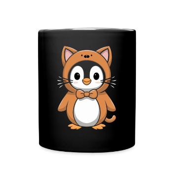 Penguin in cat costume with bow - Full Colour Mug - black - Front