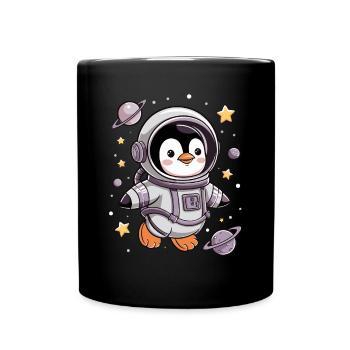 Niedlicher Pinguin Astronaut Im Weltraum - Tasse einfarbig - Schwarz - Vorne