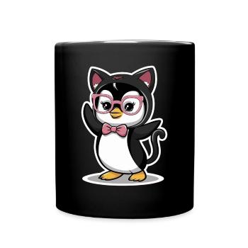 Pingouin mignon avec des lunettes et un arc - Mug uni - noir - Devant