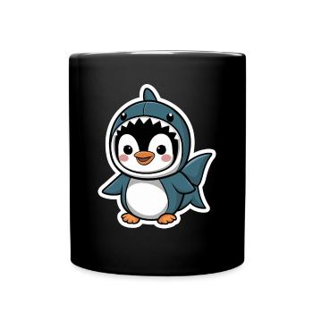 Cute Penguin in Shark Costume - Full Colour Mug - black - Front