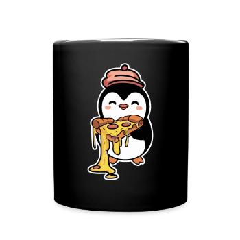 Penguin with pizza illustration design - Full Colour Mug - black - Front