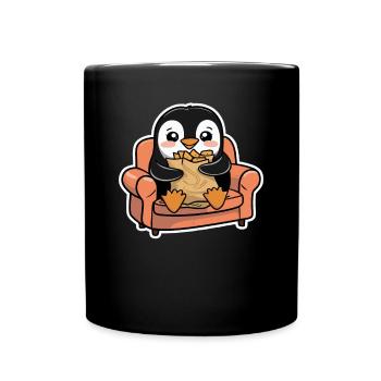 Pingouin sur le canapé avec des collations - Mug uni - noir - Devant