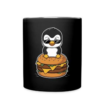 Cool penguin with burger - Full Colour Mug - black - Front