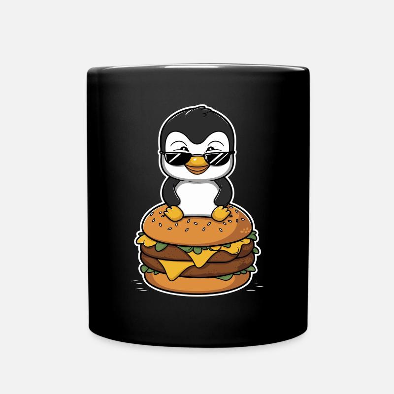 Cooler Pinguin Mit Burger - Tasse einfarbig - Schwarz