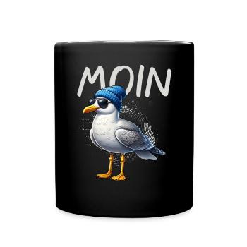 Moin Seagull Northern Germany Greetings Baltic Sea North Sea - Full Colour Mug - black - Front