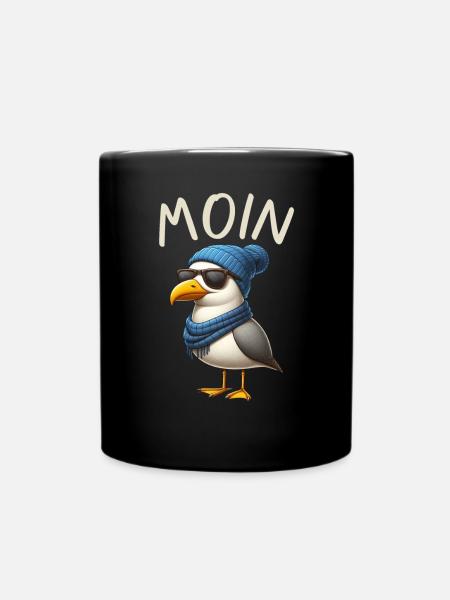 Moin Möwe Norddeutschland Gruß Ostsee Nordsee - Tasse einfarbig - Schwarz