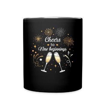 Cheers to New Beginnings – Festliches Silvester - Tasse einfarbig - Schwarz - Vorne