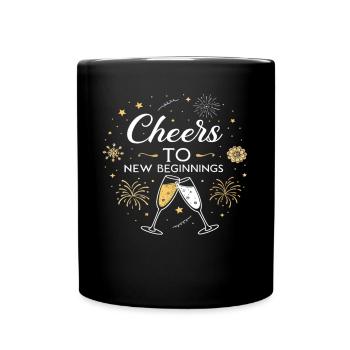 Cheers to New Beginnings – Festliches Silvester - Tasse einfarbig - Schwarz - Vorne