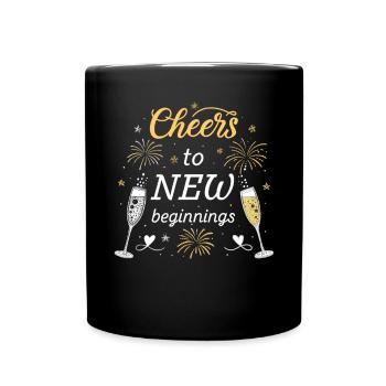 Cheers to New Beginnings – Festliches Silvester - Tasse einfarbig - Schwarz - Vorne
