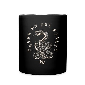 Serpent Floral Emblème Circulaire Année du Serpent - Mug uni - noir - Devant