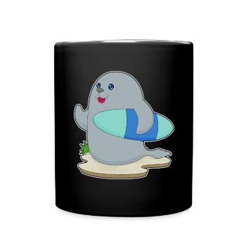 Seal Surfing Surfboard Summer - Full Colour Mug - black - Front