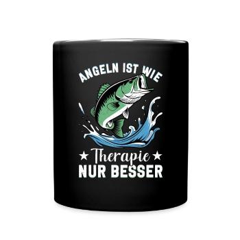 Angel Fischer Angler Angelurlaub Fischjäger - Tasse einfarbig - Schwarz - Vorne