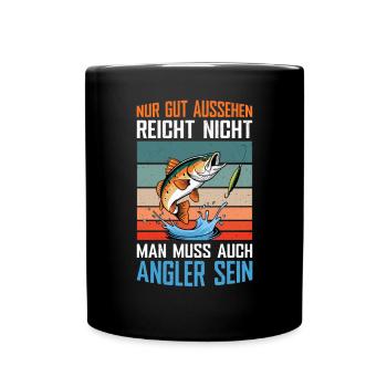 Angel Fischer Angler Angelurlaub Fischjäger - Tasse einfarbig - Schwarz - Vorne