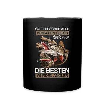 Angel Fischer Angler Angelurlaub Fischjäger - Tasse einfarbig - Schwarz - Vorne