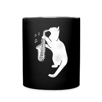 Saxophone Cat - Full Colour Mug - black - Front