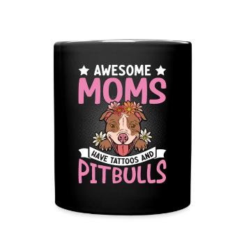 Awesome Moms Have Tattoos And Pitbulls Pitbull - Full Colour Mug - black - Front