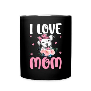 Ich liebe Mama Pitbull Mama Tattoo - Tasse einfarbig - Schwarz - Vorne