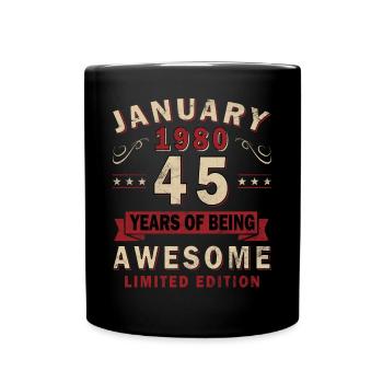 Januar 1980 Geburtstagsgeschenk - Original 45 Jahr - Tasse einfarbig - Schwarz - Vorne