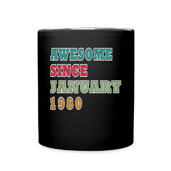 Januar 1980 Geburtstagsgeschenk - Original 45 Jahr - Tasse einfarbig - Schwarz - Vorne