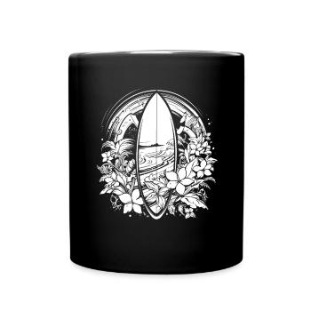 Surfbrett Comic Stil - Tasse einfarbig - Schwarz - Vorne