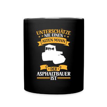 Old man who is asphalt builder is road construction - Full Colour Mug - black - Front
