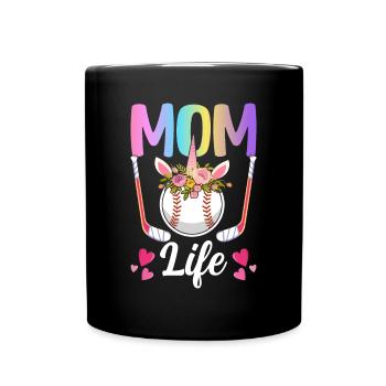 Mom Life Hockey Mom Illustration pour les fans de licornes. - Mug uni - noir - Devant