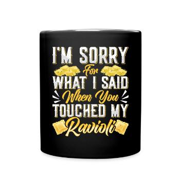 Hands off my ravioli motif - Full Colour Mug - black - Front
