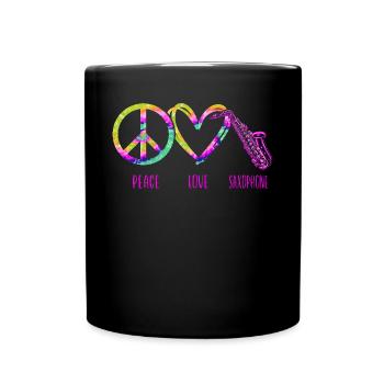 Saxophone Tie Dye Peace Love - Tasse einfarbig - Schwarz - Vorne