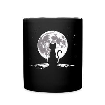 Chat regardant la lune - Mug uni - noir - Devant