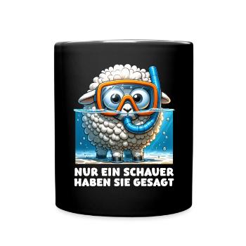 Lustiges Schaf mit Taucherbrille und Schnorchel - Tasse einfarbig - Schwarz - Vorne