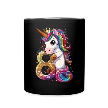 Children's 8th Birthday Unicorn - Full Colour Mug - black - Front