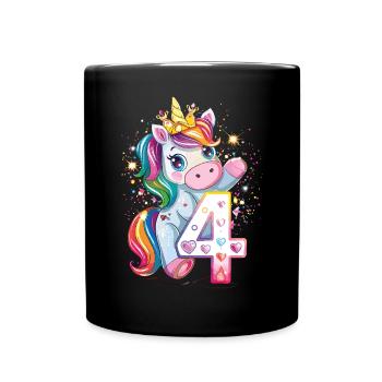 Children's 4th Birthday Unicorn - Full Colour Mug - black - Front