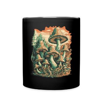 Mystical Forest Mushroom Psychedelic Art - Full Colour Mug - black - Front