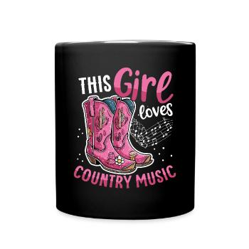 This girl loves country music Pink Cowboy Boots - Tasse einfarbig - Schwarz - Vorne