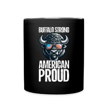 4th of July American Buffalo USA Flag Bison - Full Colour Mug - black - Front
